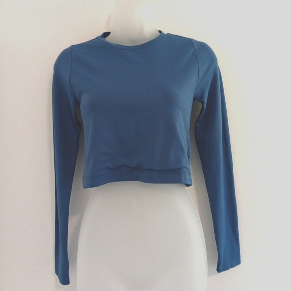 Tops - B.DY Crop Top Blue Seamless Long Sleeve Gym‎ Yoga Medium Athletic Athleisure NEW